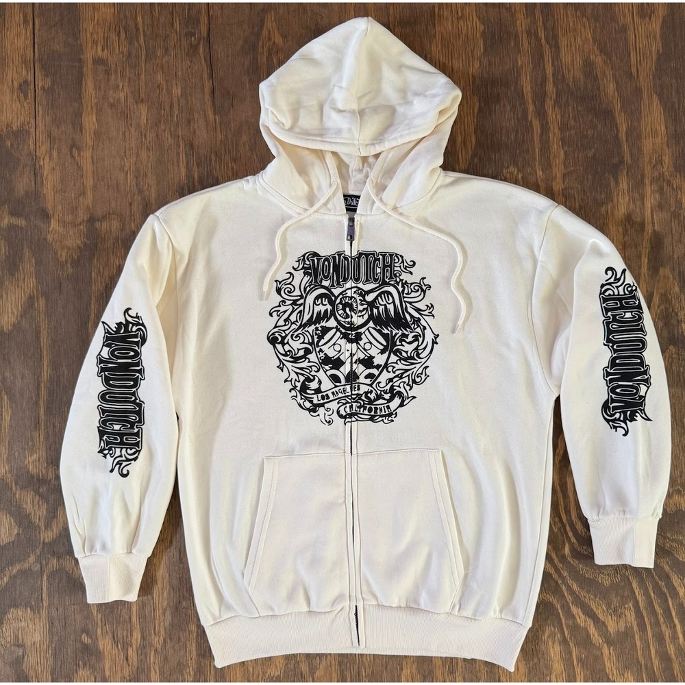 Von Dutch White Full Zip Hoodie 1X Winged Piston Graphic Y2K NWT